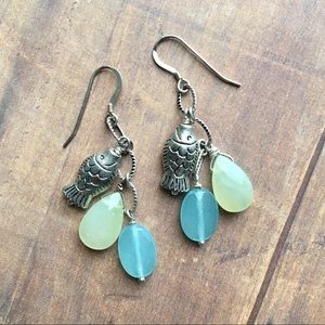 Cute cluster of teardrops and fish charm earrings